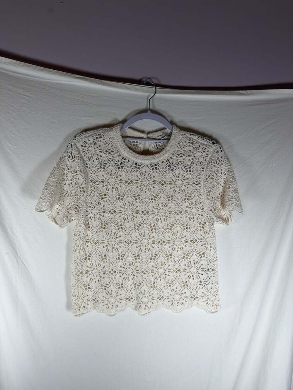Abercrombie & Fitch Crochet Crewneck Short Sleeve Top, Size XS